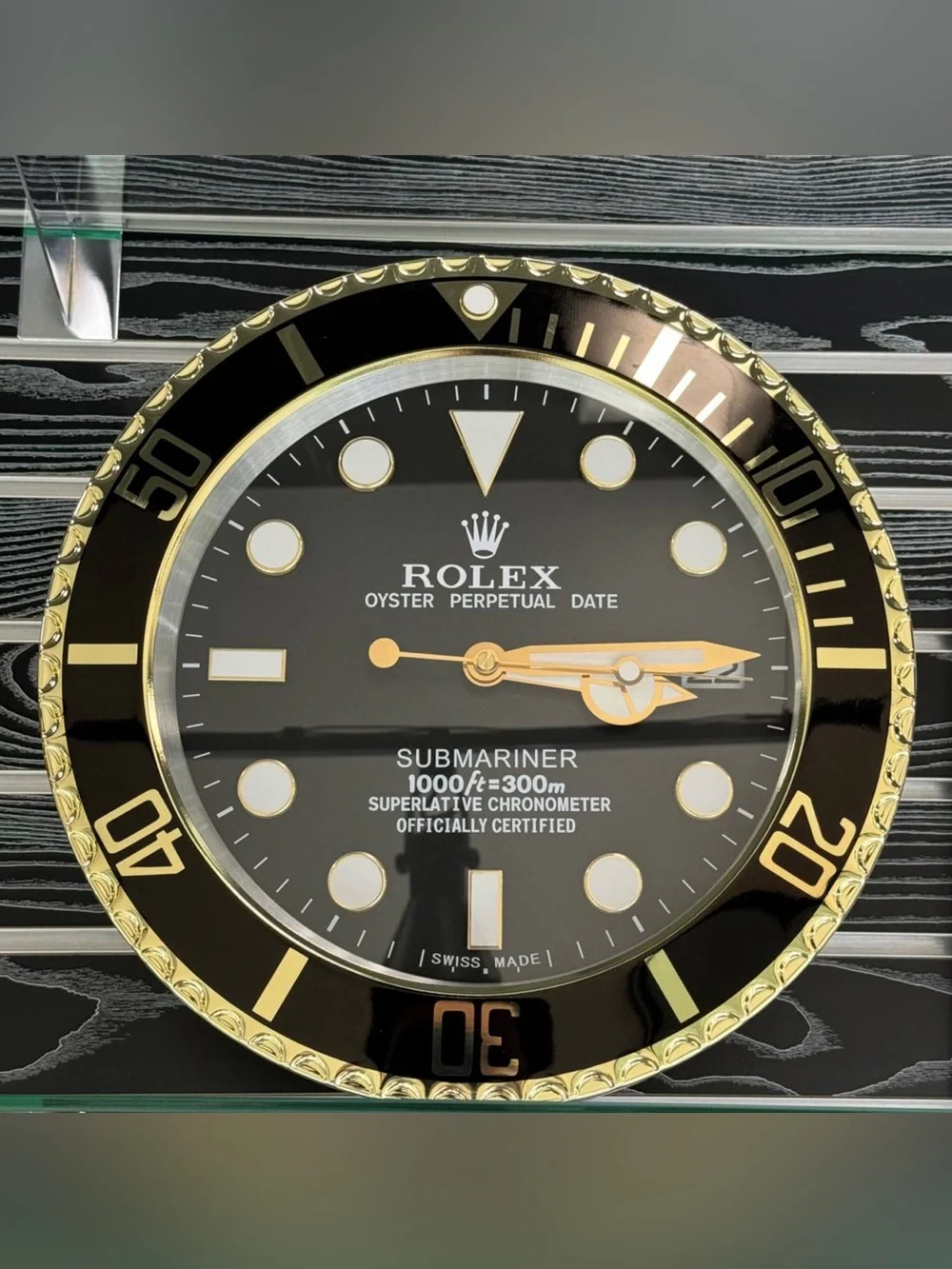 SUBMARINER Wall Clock | Yellow Gold Bezel Insert | Black & Gray Dial